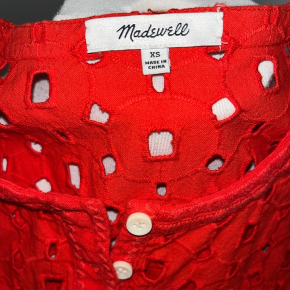 Madewell Daybreak Eyelet Red Linen Blend Casual Long Sleeve Shift Dress XS - Picture 8 of 9